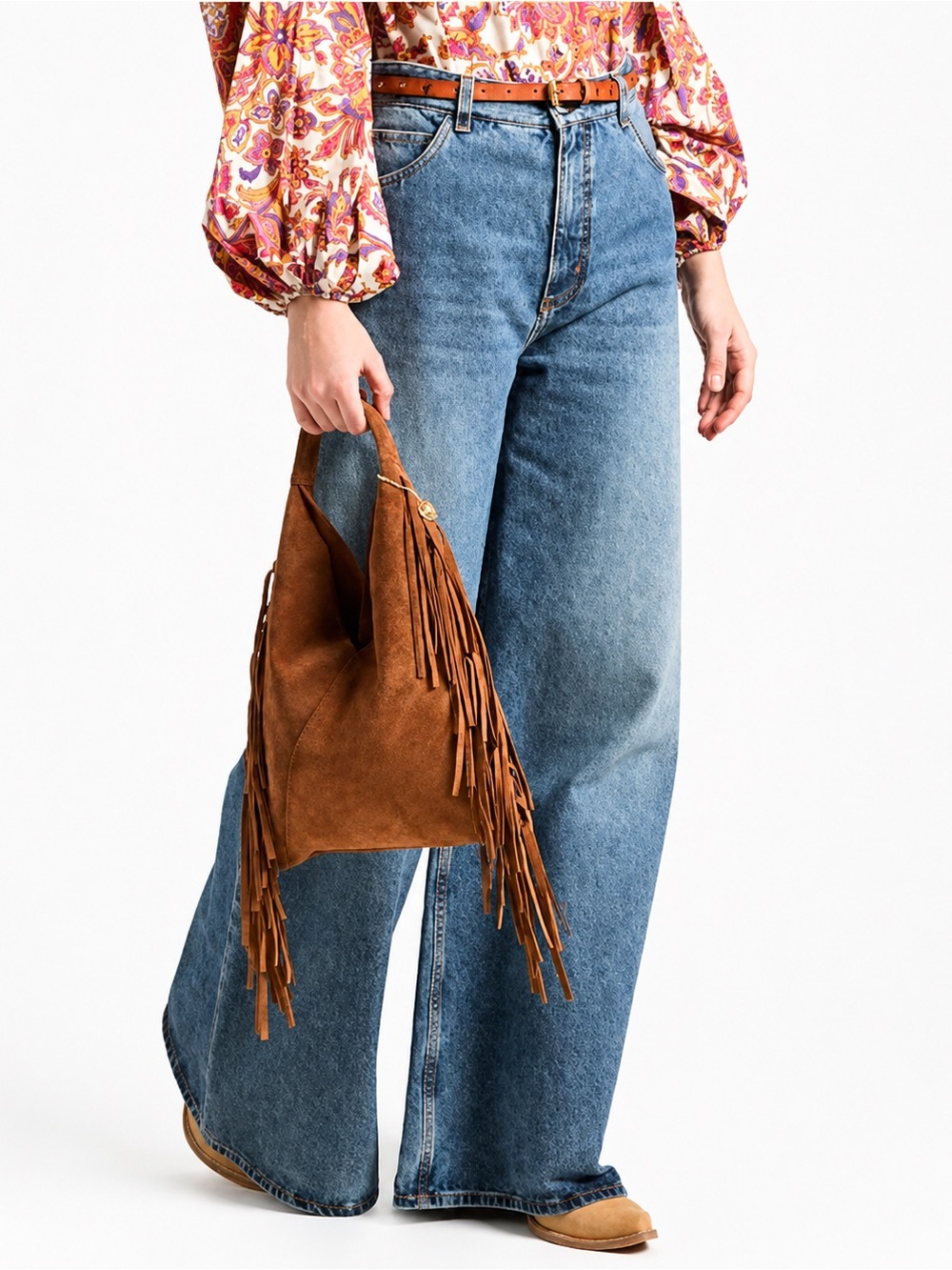 Laura Di Maggio Milano Suede Fringe Hobo Bag NWT Made in Italy - Picture 9 of 10